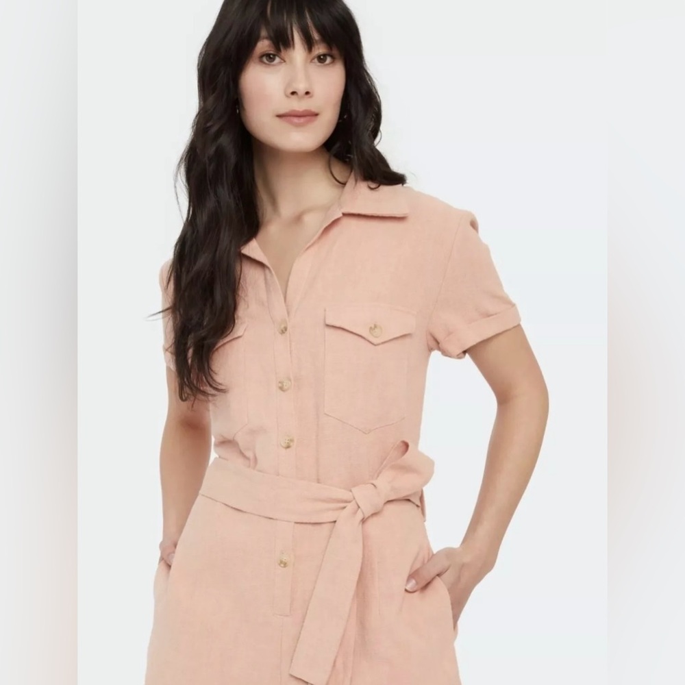 Revolve Auguste The Label Patty Tie Belt Playsuit In Blush Size 14/Us 10
